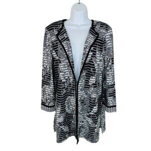Ming Wang Women's Size M Textured Ribbed Knit Black White Sweater Jacket NWT